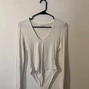 Love Tree Cream V-Neck Long Sleeve Bodysuit